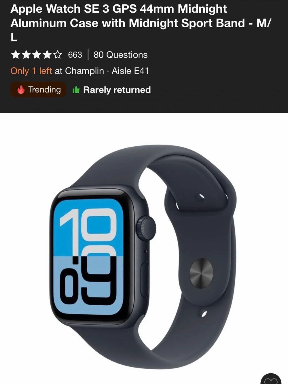 Apple Watch SE 3 44mm Midnight Aluminum with Midnight Sport Band